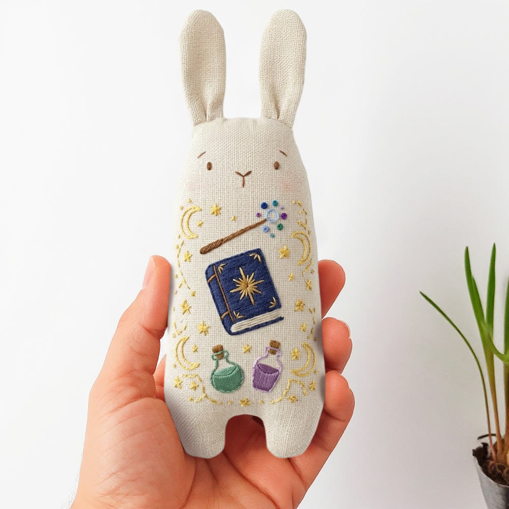 Rubbyoo Bunny Toy Embroidery Kit - Magic Potion | Creative Handmade Art | Sewing Gift For Easter - 8 inches hoop kit - image 1