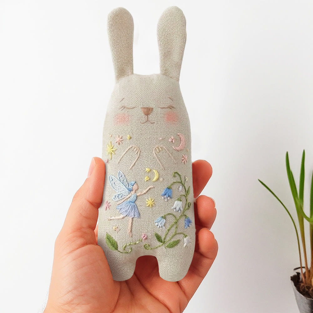 Rubbyoo Bunny Toy Embroidery Kit - Flower Fairy | Adorable Sewing Bunny | Unique Backpack Charm - 8 inches hoop kit - image 1