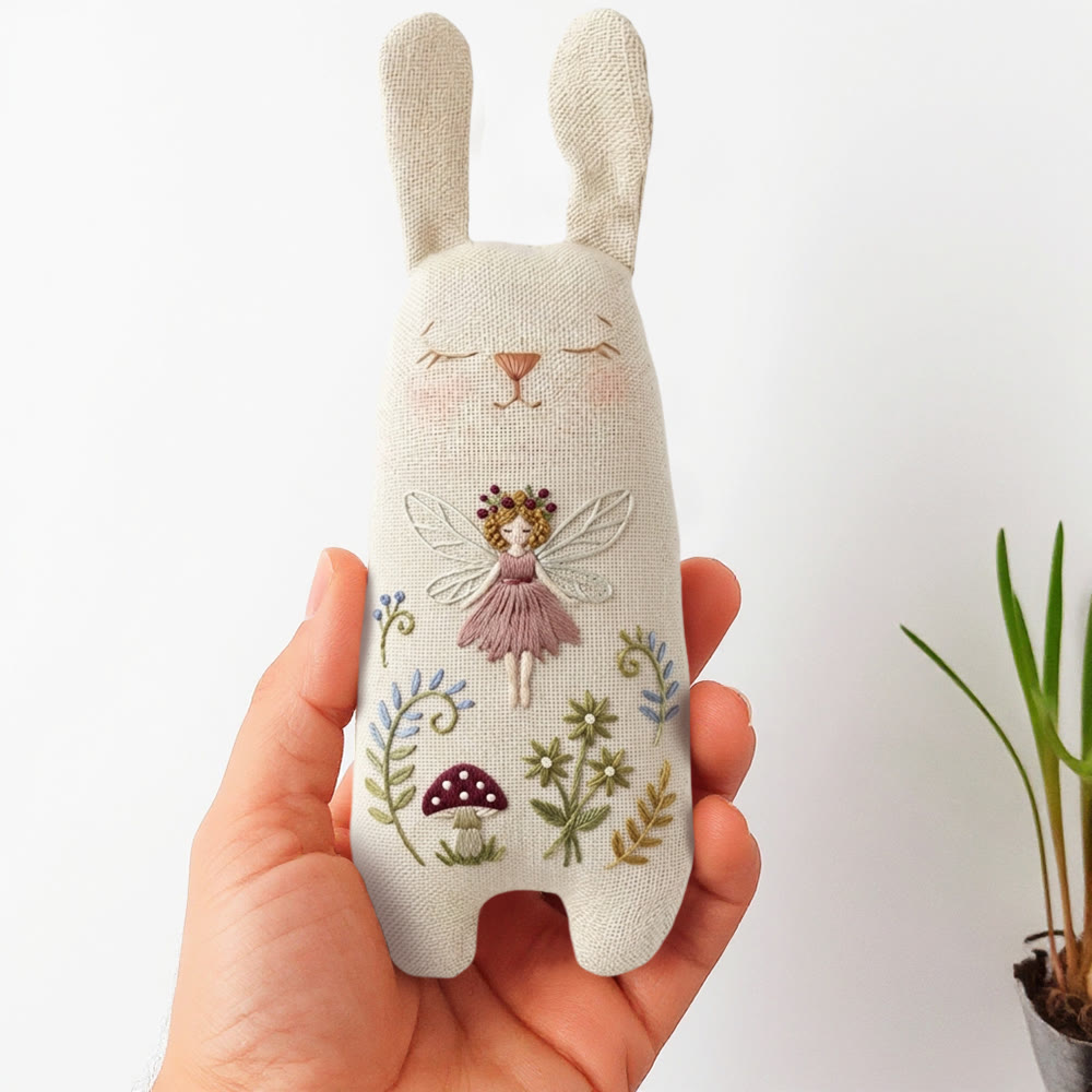 Rubbyoo Bunny Toy Embroidery Kit - Beautiful Angle | Sewing Bunny Craft |  Easter Home Decor - 8 inches hoop kit - image 1