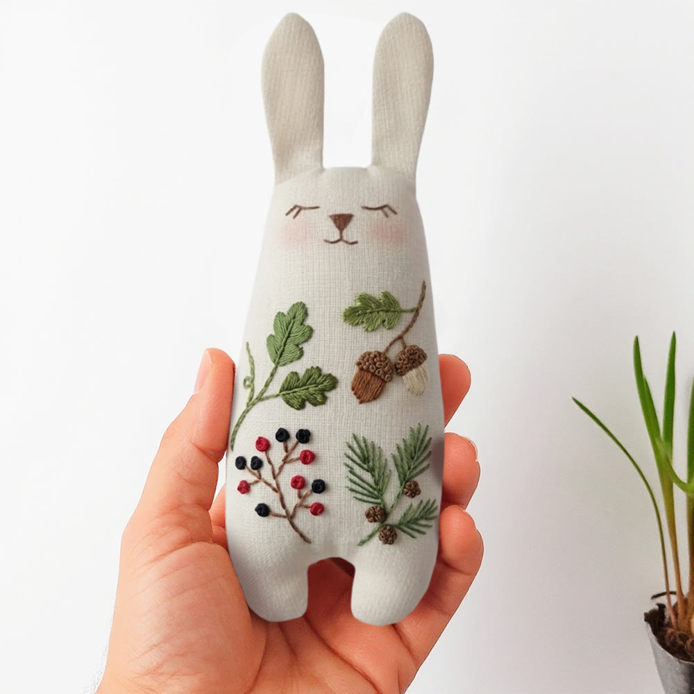 Rubbyoo Bunny Toy Embroidery Kit - Pine Cones And Leaves | Easy Handmade Art | Gift For Handmade Lovers  - 8 inches hoop kit - image 1