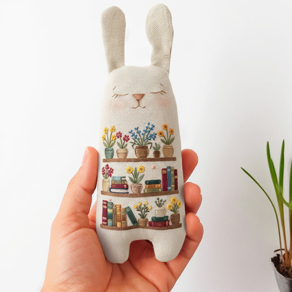 Rubbyoo Bunny Toy Embroidery Kit - Bookshelf Patten | Creative Animal Project | Perfect Birthday Gift  - 8 inches hoop kit - image 1