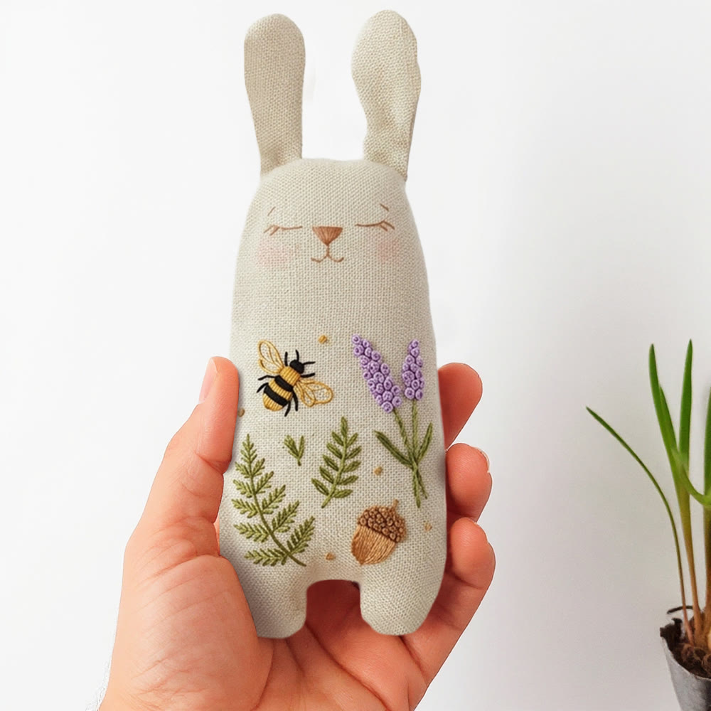 Rubbyoo Bunny Toy Embroidery Kit - Bee And Flower | Diy Craft For Beginner | Unique Handmade Needlework - 8 inches hoop kit - image 1