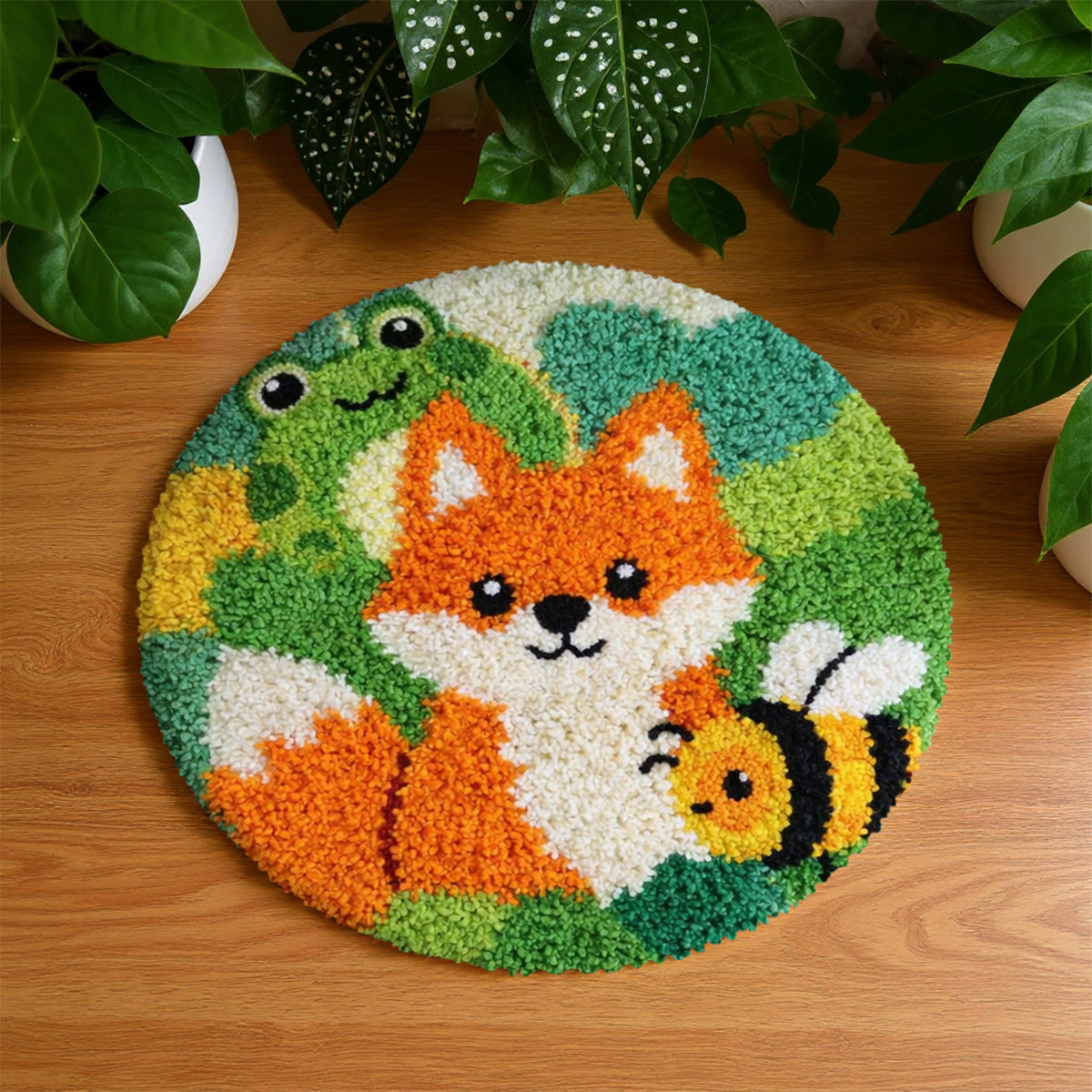 Rubbyoo Latch Hook Rug Kit - Fox And Bee | Diy Handmade Crafts | Unique Play Mat - 48×48cm - image 1