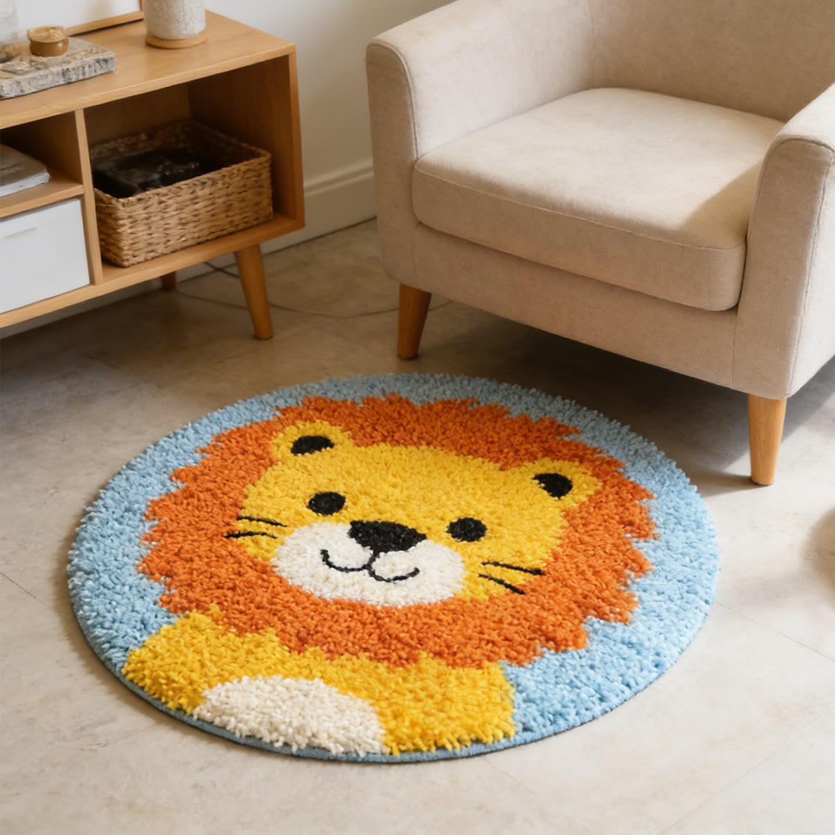 Rubbyoo Latch Hook Rug Kit - Baby Lion | Diy Hook Art | Handmade Round Shape Carpet  - image 3