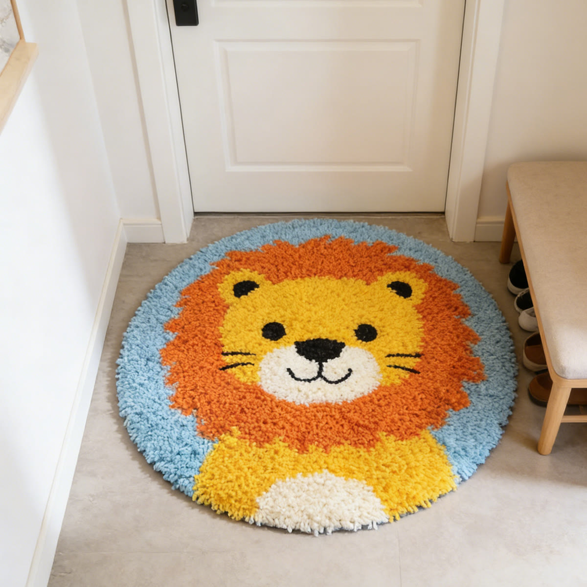 Rubbyoo Latch Hook Rug Kit - Baby Lion | Diy Hook Art | Handmade Round Shape Carpet  - image 2