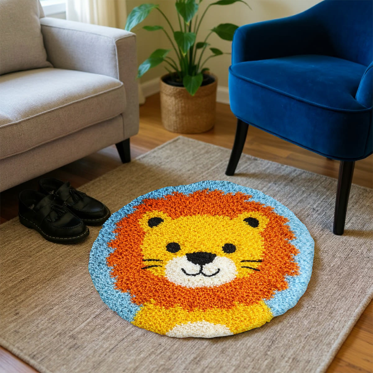 Rubbyoo Latch Hook Rug Kit - Baby Lion | Diy Hook Art | Handmade Round Shape Carpet  - image 4