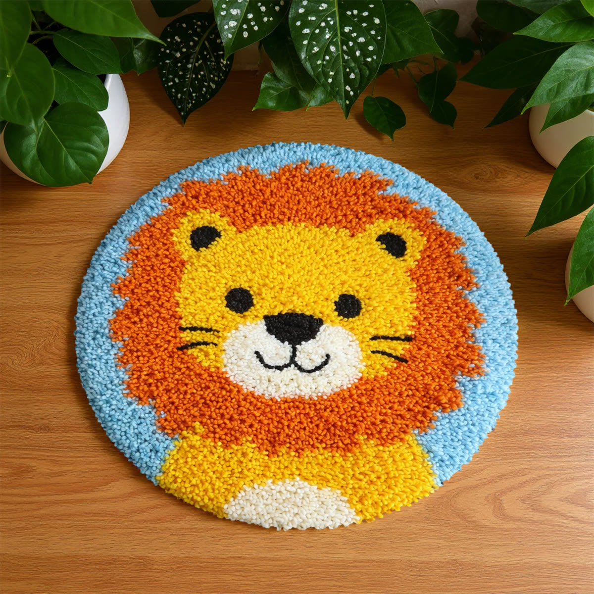 Rubbyoo Latch Hook Rug Kit - Baby Lion | Diy Hook Art | Handmade Round Shape Carpet  - 48×48cm - image 1
