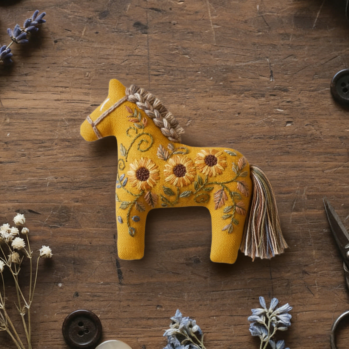 Rubbyoo Dala Horse Embroidery Kit - Sunflowers | Craft For Mothers Day | Artistic Stitch Ornament  - 6 inches hoop kit - image 1