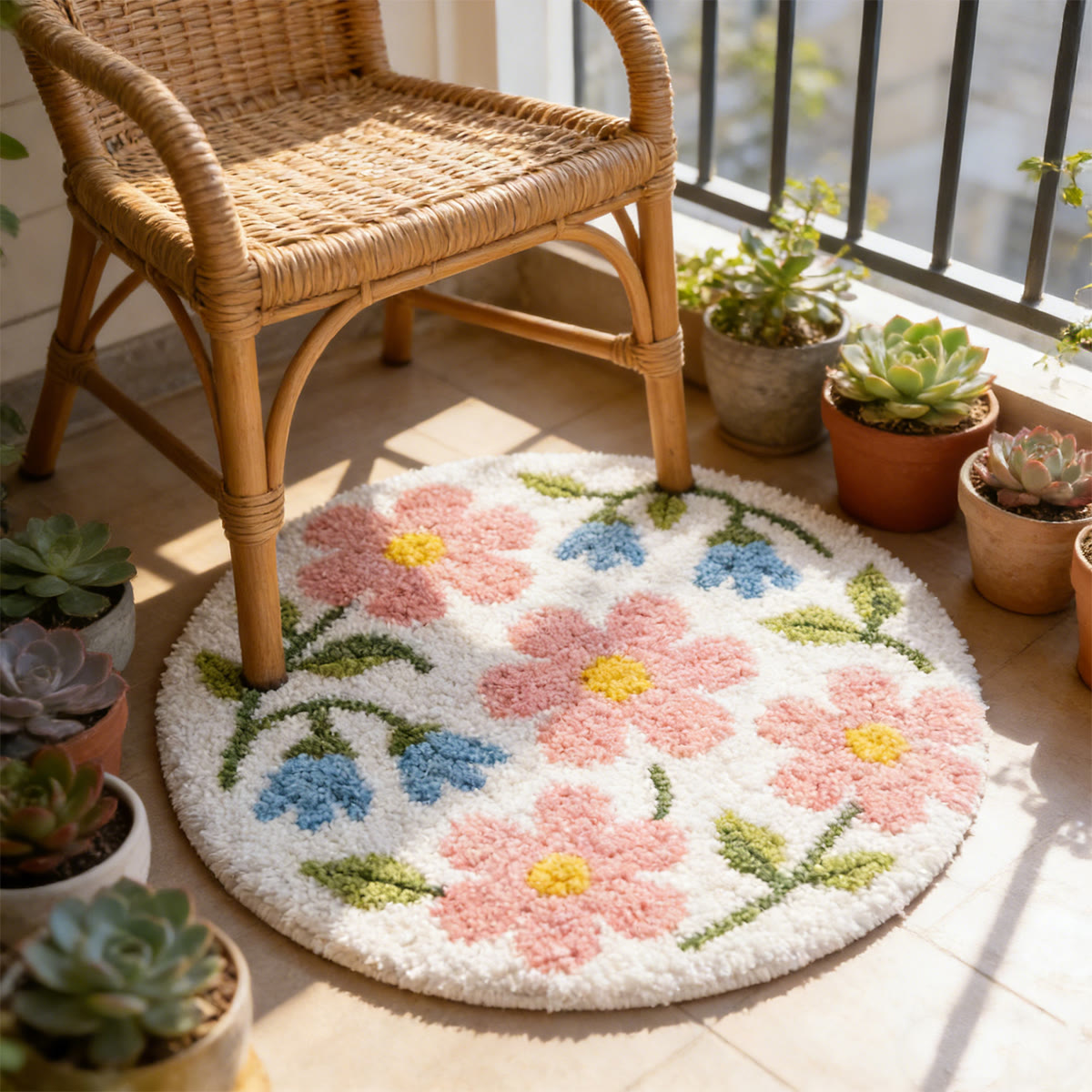 Rubbyoo Latch Hook Rug Kit - Pink Flower | Nice Housewarming Gift | Entrance Door Mat - image 3