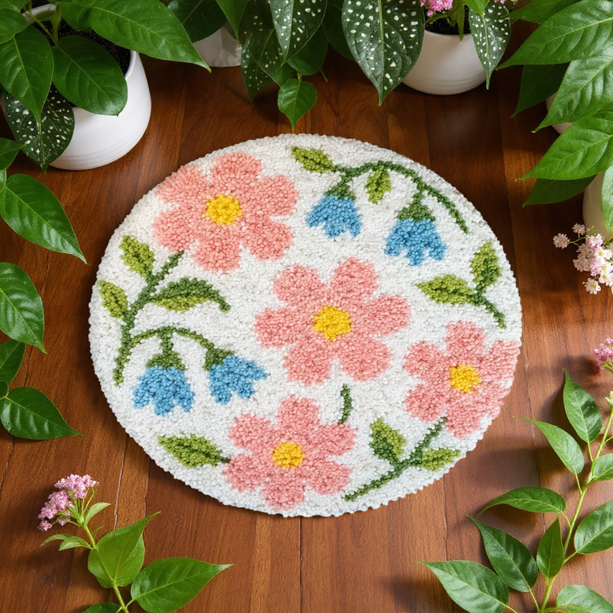 Rubbyoo Latch Hook Rug Kit - Pink Flower | Nice Housewarming Gift | Entrance Door Mat - image 2