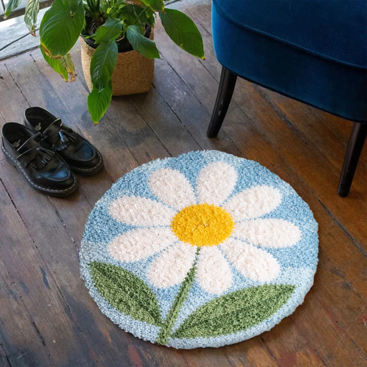 Rubbyoo Latch Hook Rug Kit - Little Flower | Floral Bedroom Mat | Nice Birthday Gift  - image 3