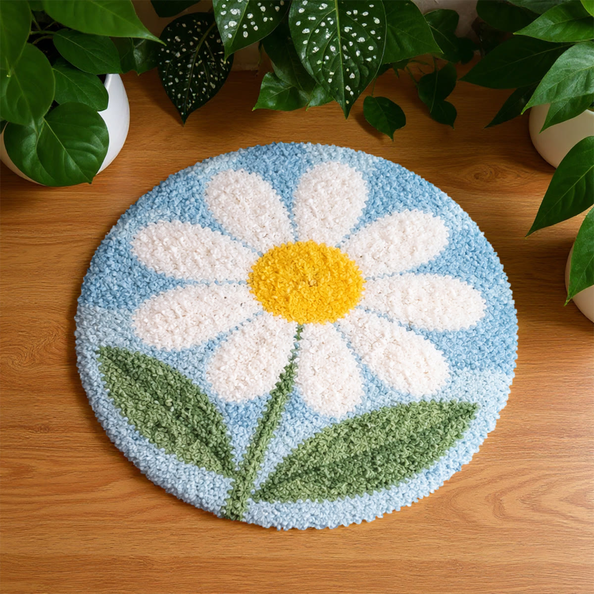 Rubbyoo Latch Hook Rug Kit - Little Flower | Floral Bedroom Mat | Nice Birthday Gift  - 48×48cm - image 1