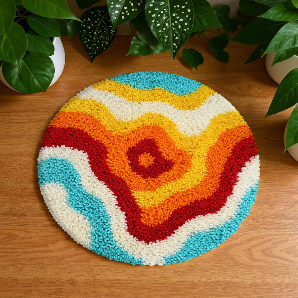 Rubbyoo Latch Hook Rug Kit - Bright Design | Entryway Floor Mat | Unique Room Ornament - 48×48cm - image 1