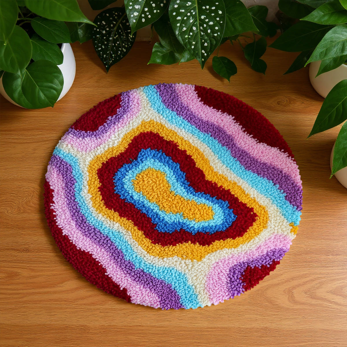 Rubbyoo Latch Hook Rug Kit - Wavy Patten | Abstract Handmade Carpet | Perfect For Beginner  - 48×48cm - image 1