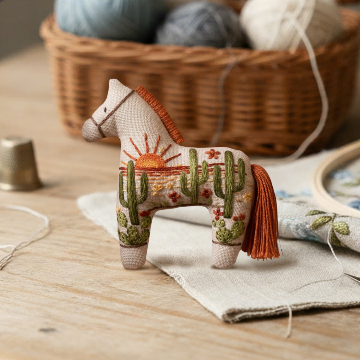 Rubbyoo Dala Horse Embroidery Kit - Sun And Cactus | Cute Handmade Gift | Bedroom Decoration - image 3