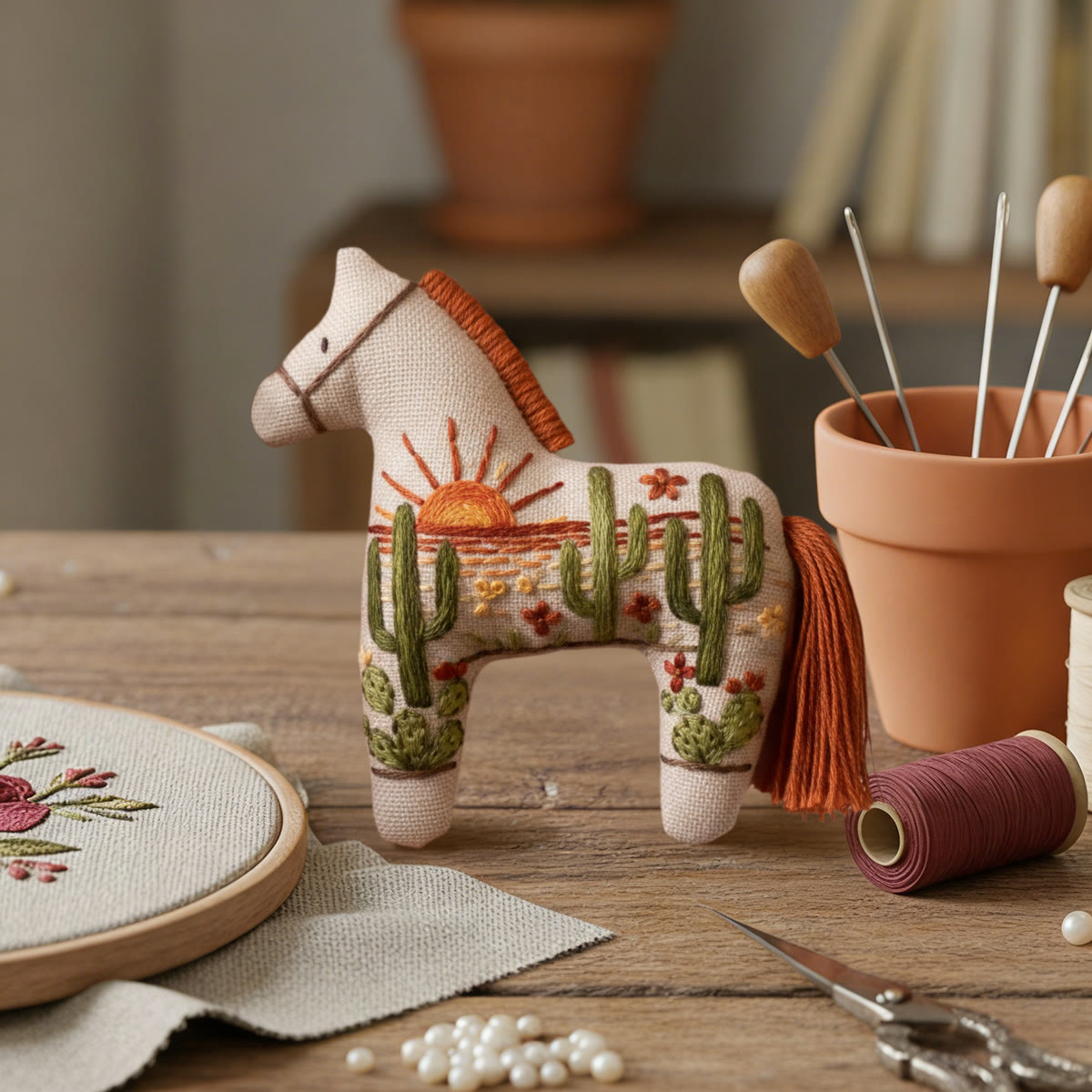 Rubbyoo Dala Horse Embroidery Kit - Sun And Cactus | Cute Handmade Gift | Bedroom Decoration - image 5