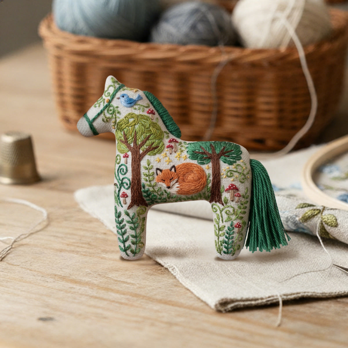 Rubbyoo Dala Horse Embroidery Kit - Bird And Fox | Nature Lover Gift | Fairy-tale Home Decor  - image 3