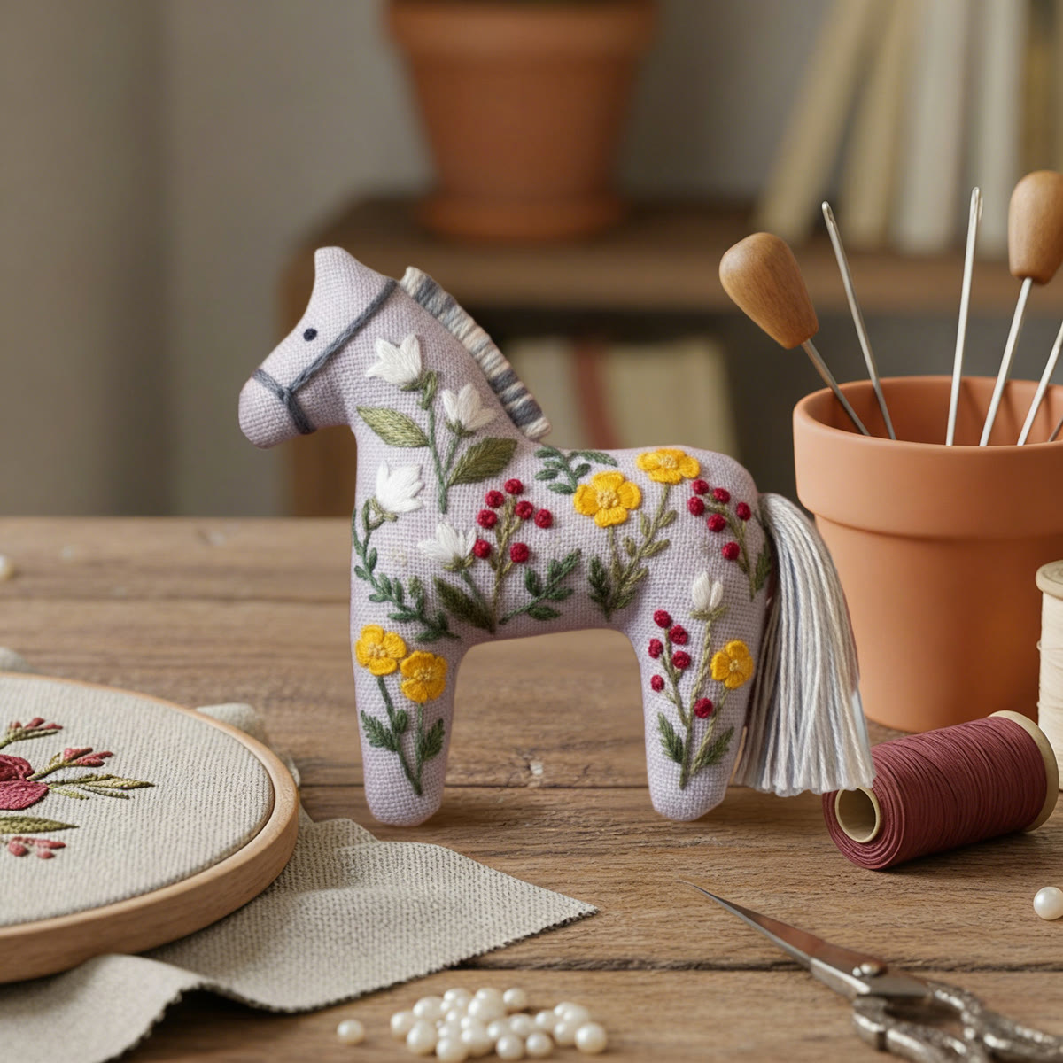 Rubbyoo Dala Horse Embroidery Kit - White And Yellow Flower | Sewing Handmade Gift | Nature-inspired Home Decor  - image 5