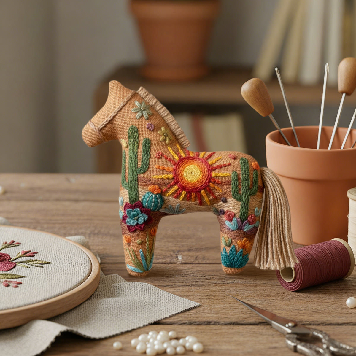 Rubbyoo Dala Horse Embroidery Kit - Sun And Desert | Unique Gift For Nature Lovers | Personalized Bag Charm  - image 5
