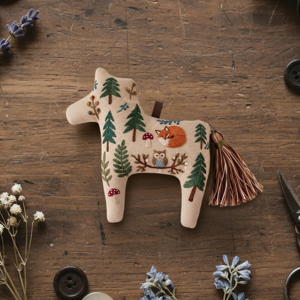 Rubbyoo Dala Horse Embroidery Kit - Fox And Forest | Stress Relief DIY Craft | Fairy-tale Home Decor  - 6 inches hoop kit - image 1