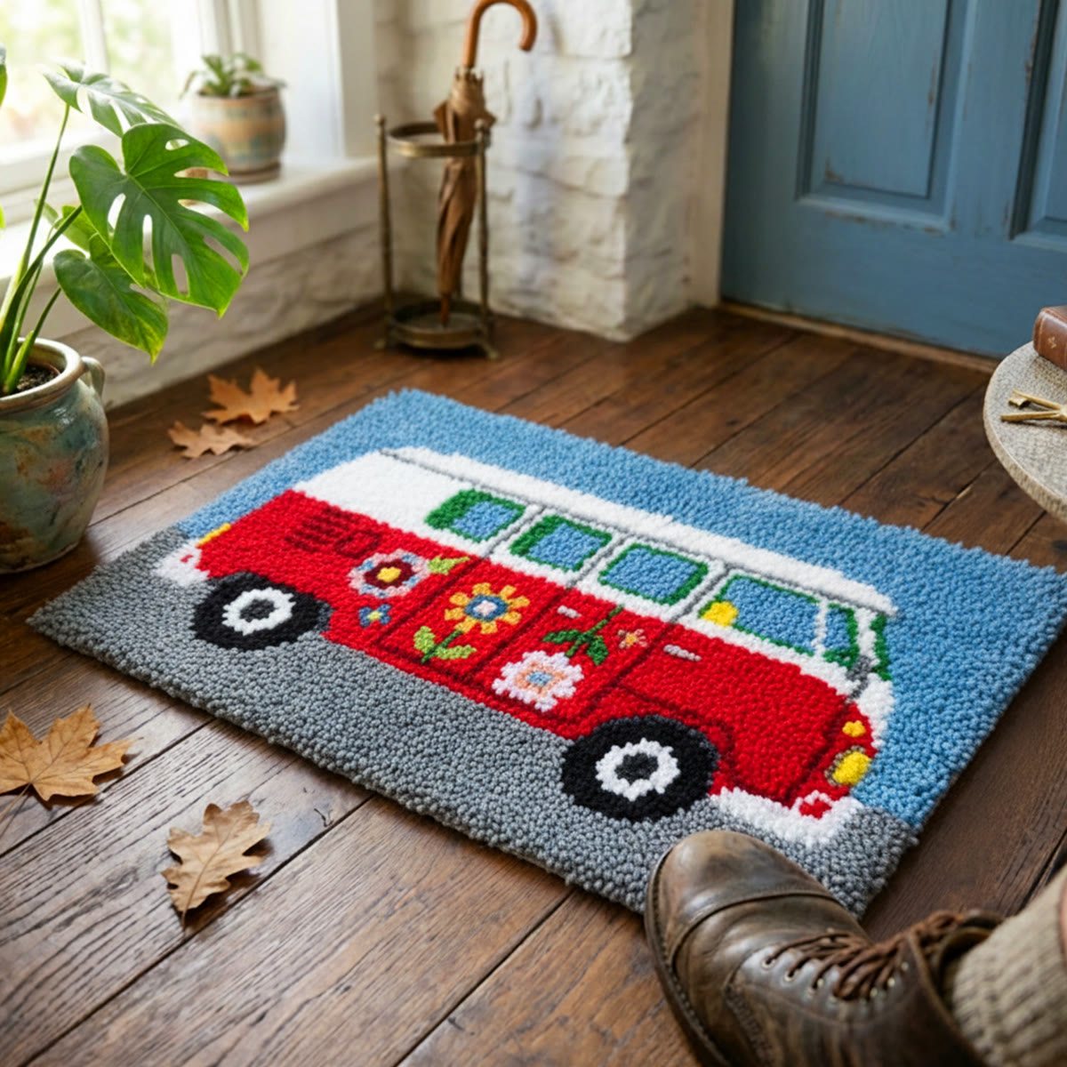 Rubbyoo Latch Hook Rug Kit - Vintage Camper | Rectangle Floor Mat