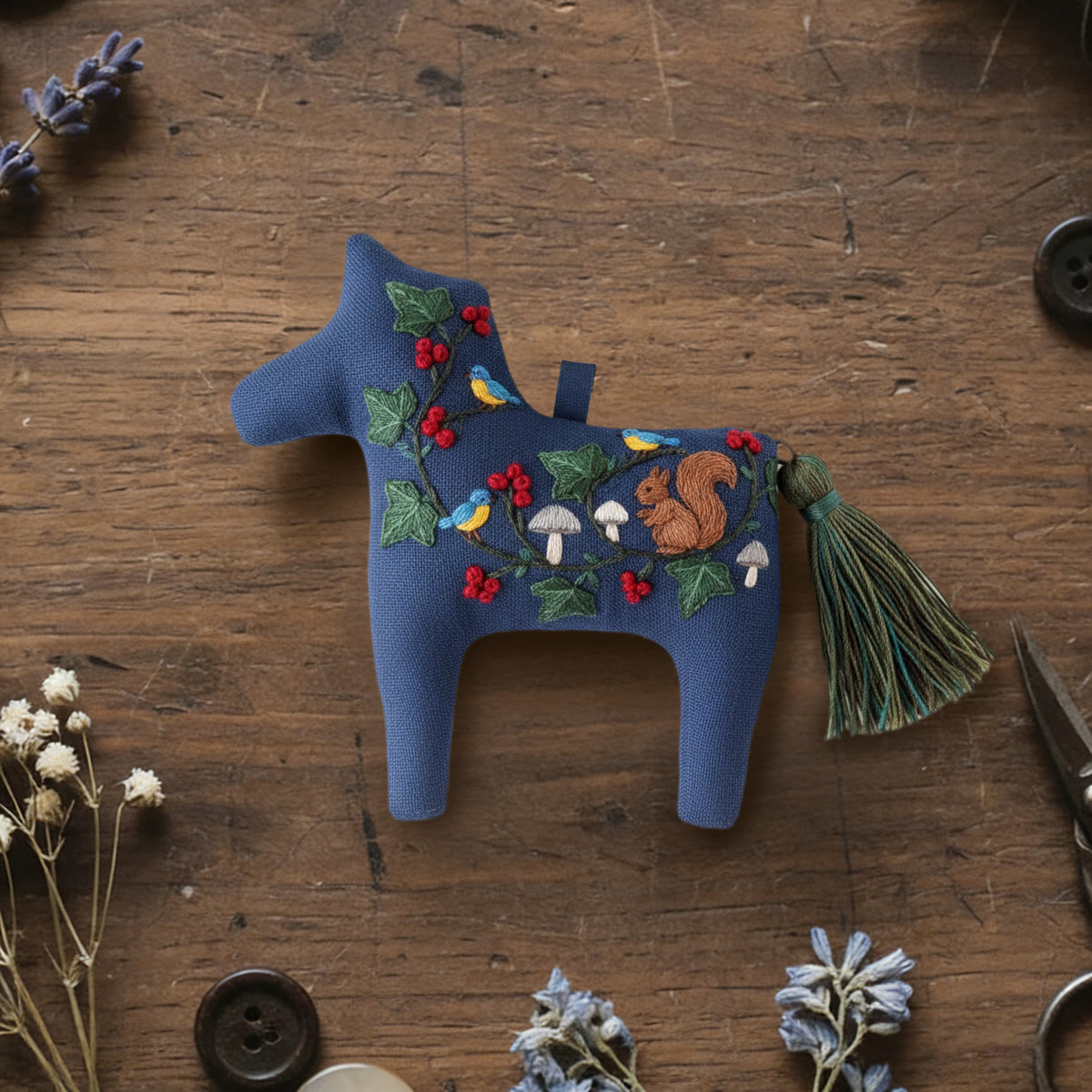 Rubbyoo Dala Horse Embroidery Kit - Bird and Squirrel | Sewing Handmade Gift | Nature-inspired Home Decor  - 6 inches hoop kit - image 1