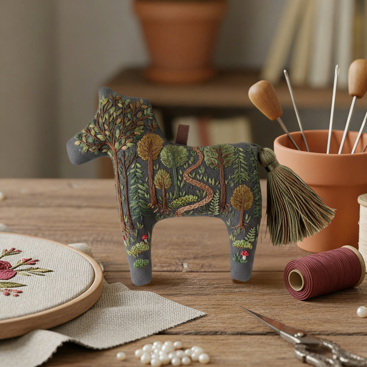 Rubbyoo Dala Horse Embroidery Kit - Woodland Scenery | Forest Creature Gift| Nature-inspired Home Decor  - image 5