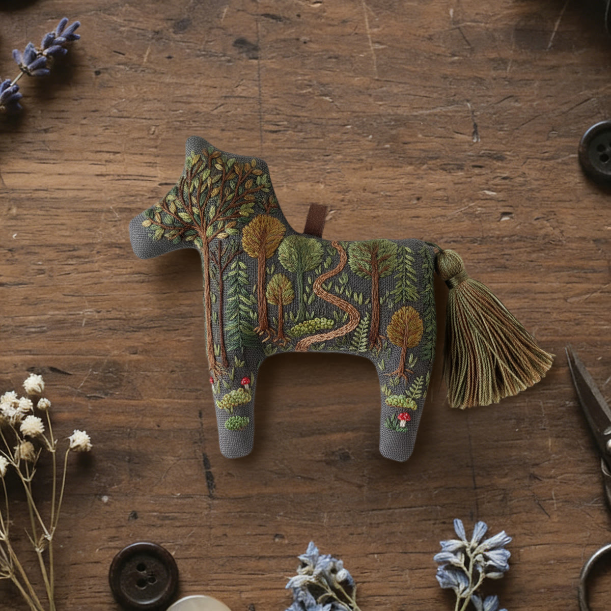 Rubbyoo Dala Horse Embroidery Kit - Woodland Scenery | Forest Creature Gift| Nature-inspired Home Decor  - 6 inches hoop kit - image 1