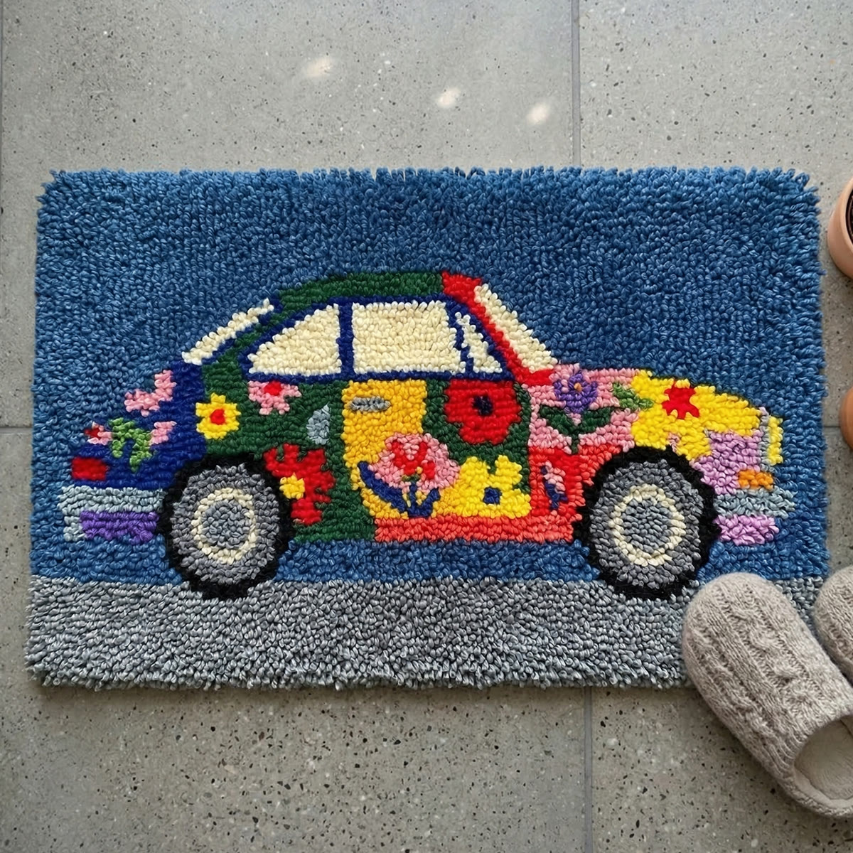 Rubbyoo Latch Hook Rug Kit - Retro Car | Entryway Flloor Decor | Perfect For Beginner - 75×50cm - image 1