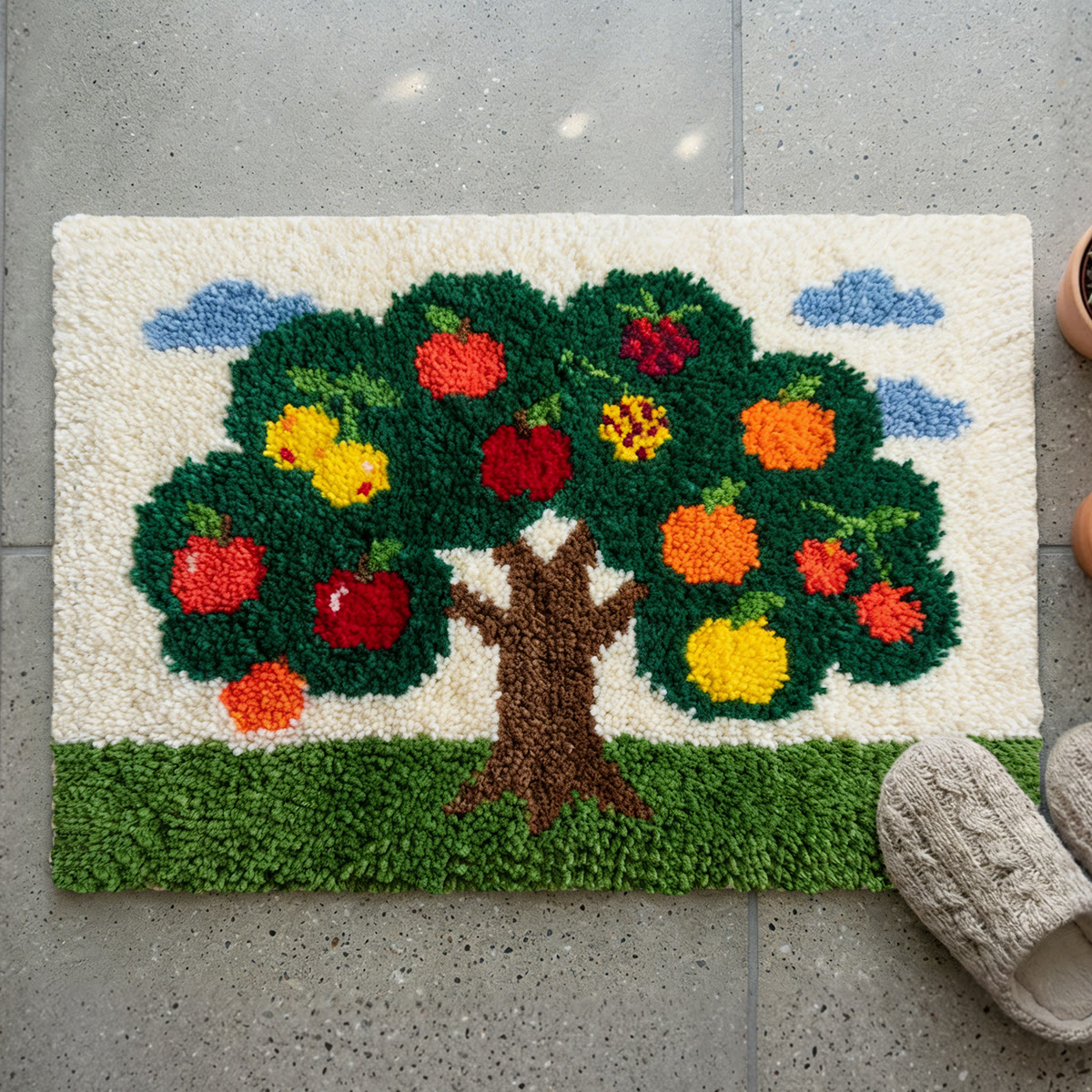 Rubbyoo Latch Hook Rug Kit - Apple Tree | Handmade Outdoor Mat | New Home Gift  - 75×50cm - image 1
