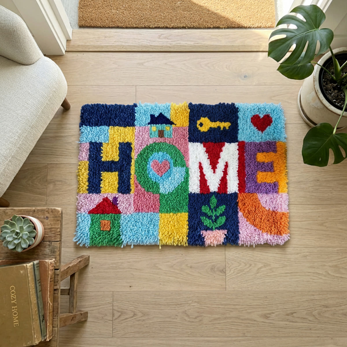 Rubbyoo Latch Hook Rug Kit - Welcome Home | Unique Outdoor Carpet | Diy Housewarming Gift - image 2