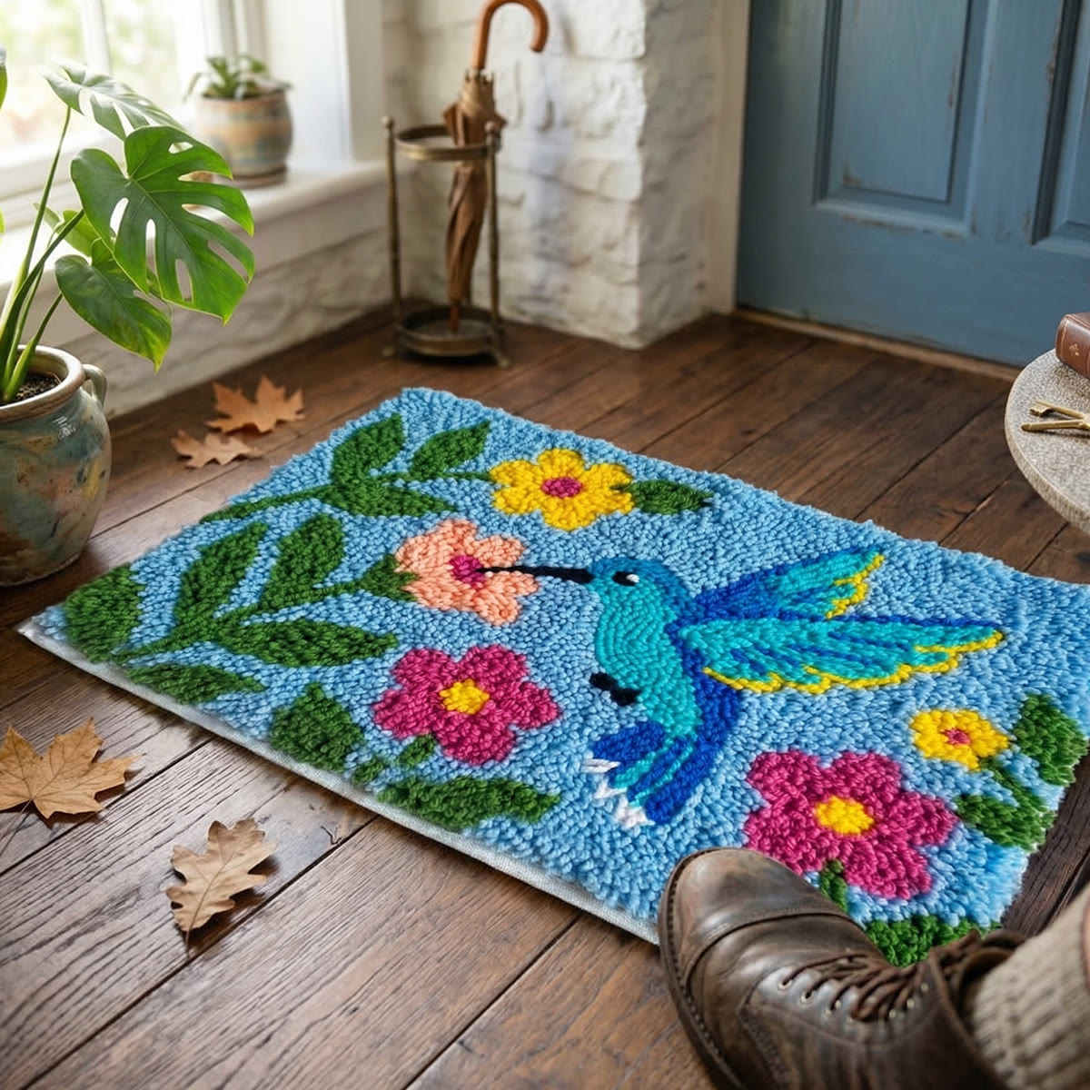 Rubbyoo Latch Hook Rug Kit - Hummingbird | Decorative Outdoor Mat |  Diy Hook Craft  - image 2