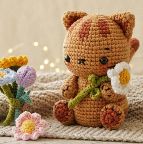 Diy Handmade Adorable Kittens Crochet Kit - Animal Plush Toy | Perfect Gift For Cat Lovers - Brown - image 4