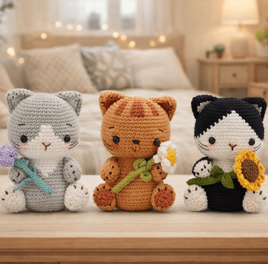 Diy Handmade Adorable Kittens Crochet Kit - Animal Plush Toy | Perfect Gift For Cat Lovers - image 1