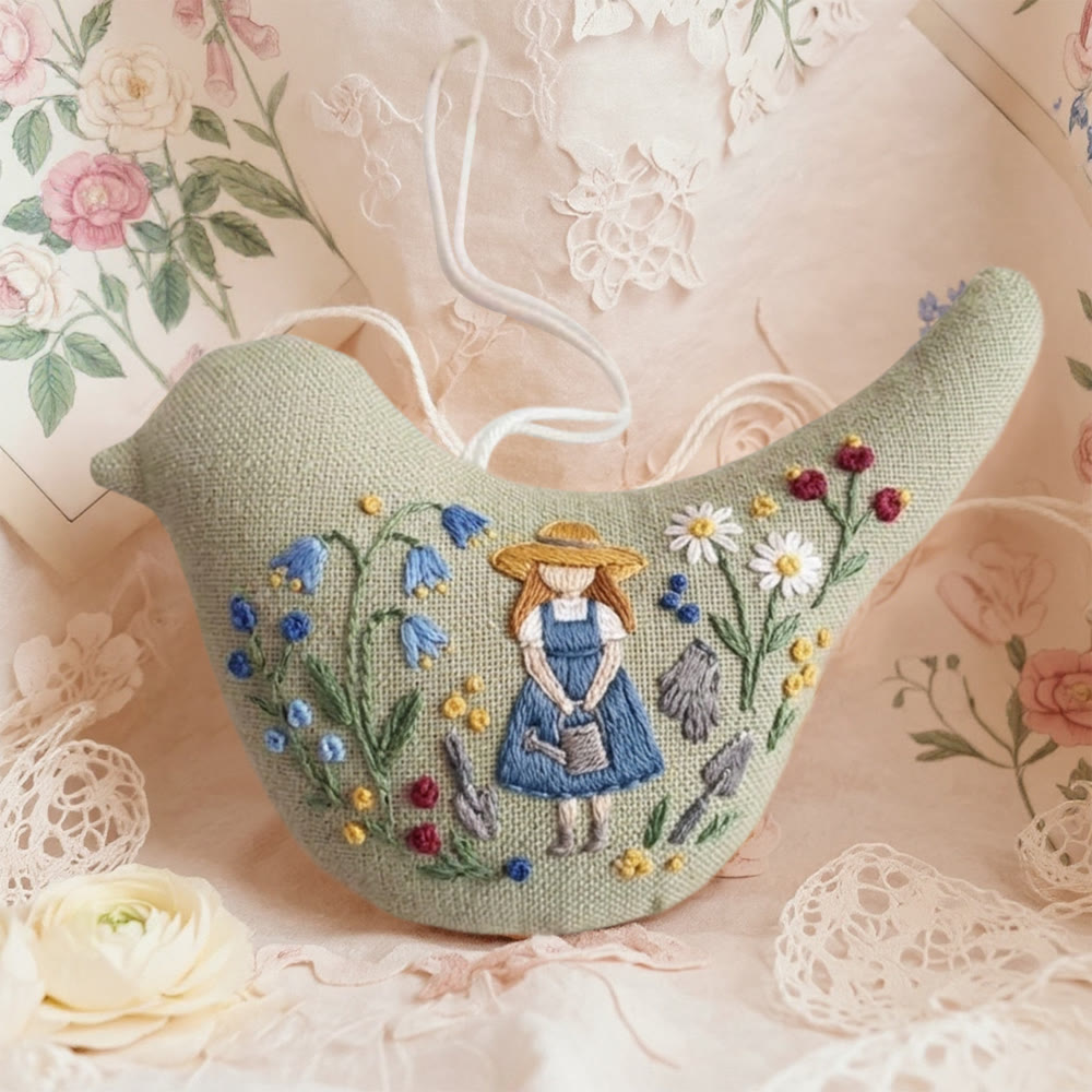 Rubbyoo Bird-shaped Embroidery Kit - Shy Girl | Adorable Handmade Craft | Diy Birthday Gift  - 6 inches hoop kit - image 1