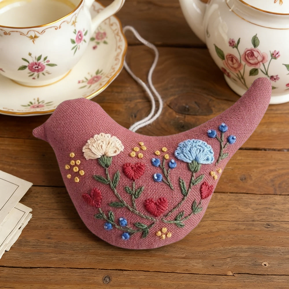 Rubbyoo Bird-shaped Embroidery Kit - Flower With Heart | Charming Floral Craft | Gift For Mom - image 4