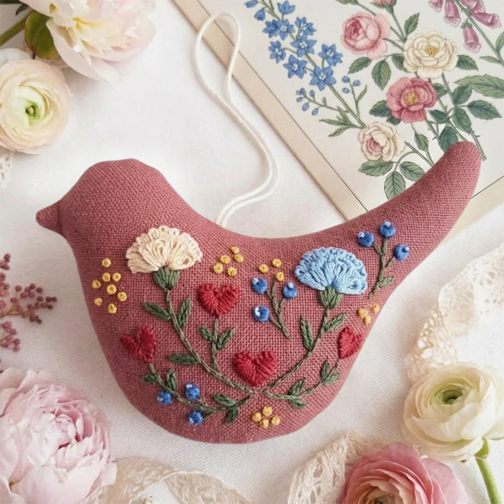 Rubbyoo Bird-shaped Embroidery Kit - Flower With Heart | Charming Floral Craft | Gift For Mom - image 3