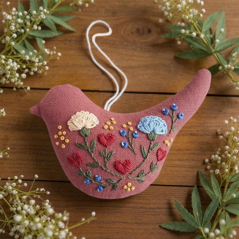 Rubbyoo Bird-shaped Embroidery Kit - Flower With Heart | Charming Floral Craft | Gift For Mom - image 5