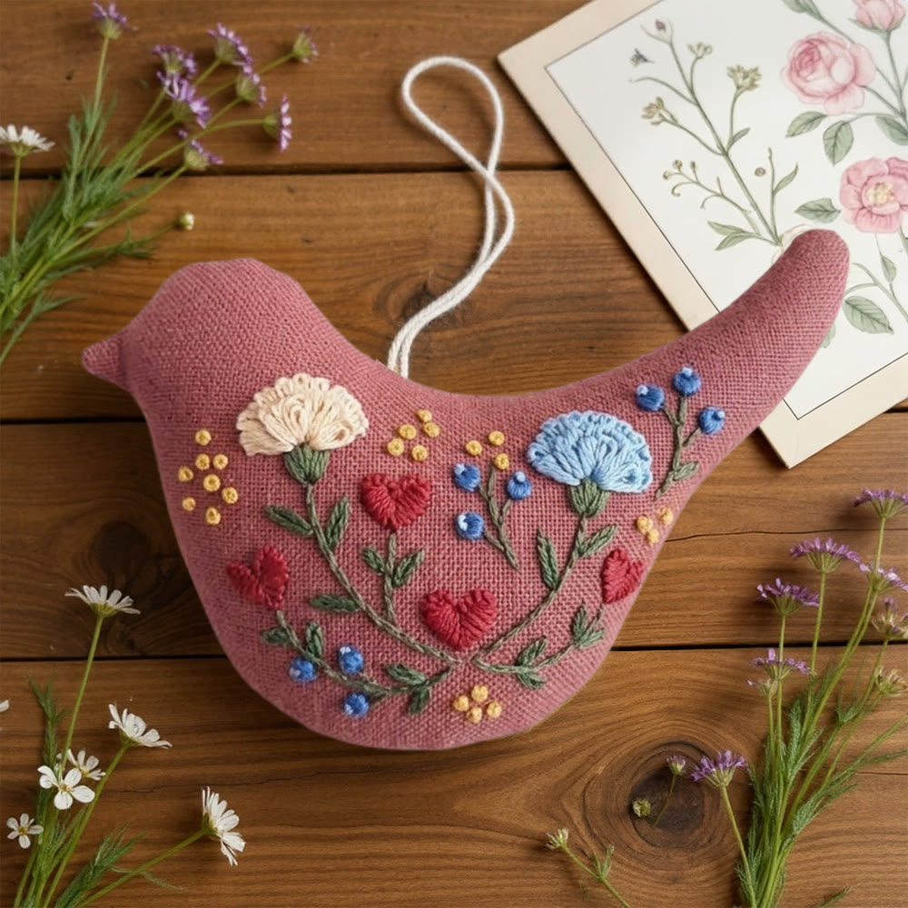 Rubbyoo Bird-shaped Embroidery Kit - Flower With Heart | Charming Floral Craft | Gift For Mom - image 2
