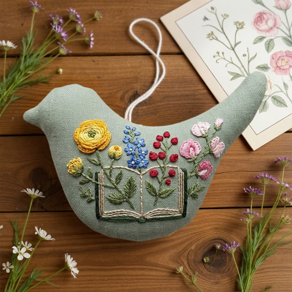 Rubbyoo Bird-shaped Embroidery Kit - Spring Time | Floral Handmade Art | Special Hanging Decor - image 2