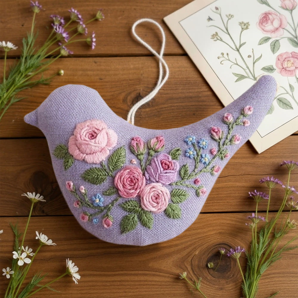 Rubbyoo Bird-shaped Embroidery Kit - Rose Love | Diy Spring Decorations | Gift For Mom - image 2