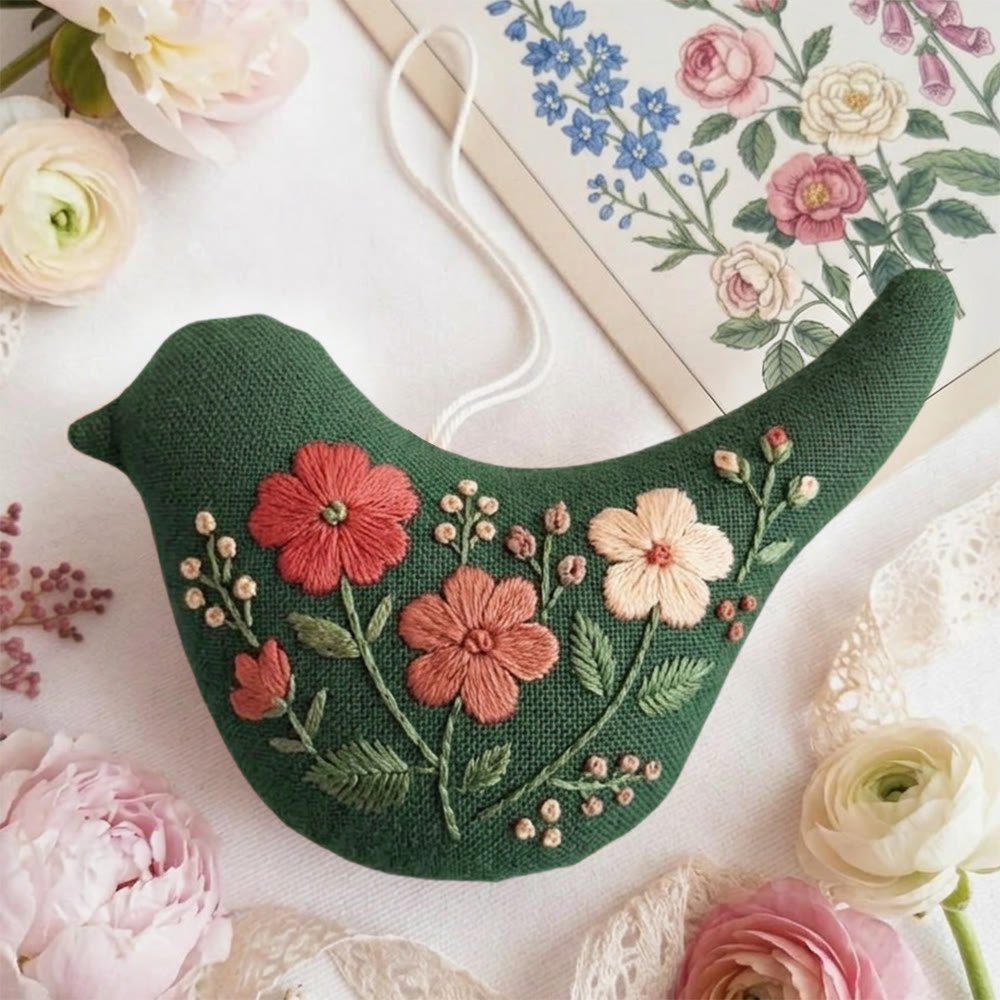 Rubbyoo Bird-shaped Embroidery Kit - Floral Bird | Handmade Textile Ornaments | Whimsical Birds Art - image 3