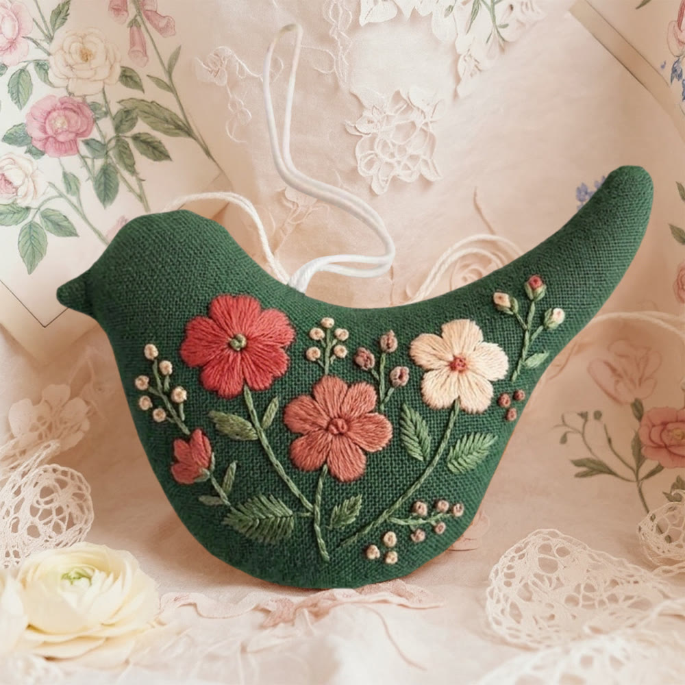 Rubbyoo Bird-shaped Embroidery Kit - Floral Bird | Handmade Textile Ornaments | Whimsical Birds Art - 6 inches hoop kit - image 1