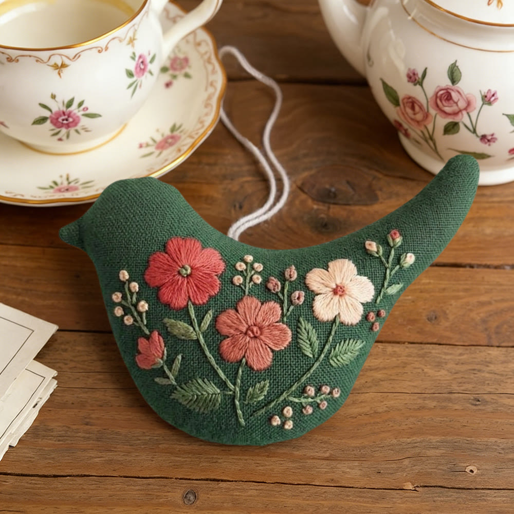 Rubbyoo Bird-shaped Embroidery Kit - Floral Bird | Handmade Textile Ornaments | Whimsical Birds Art - image 5