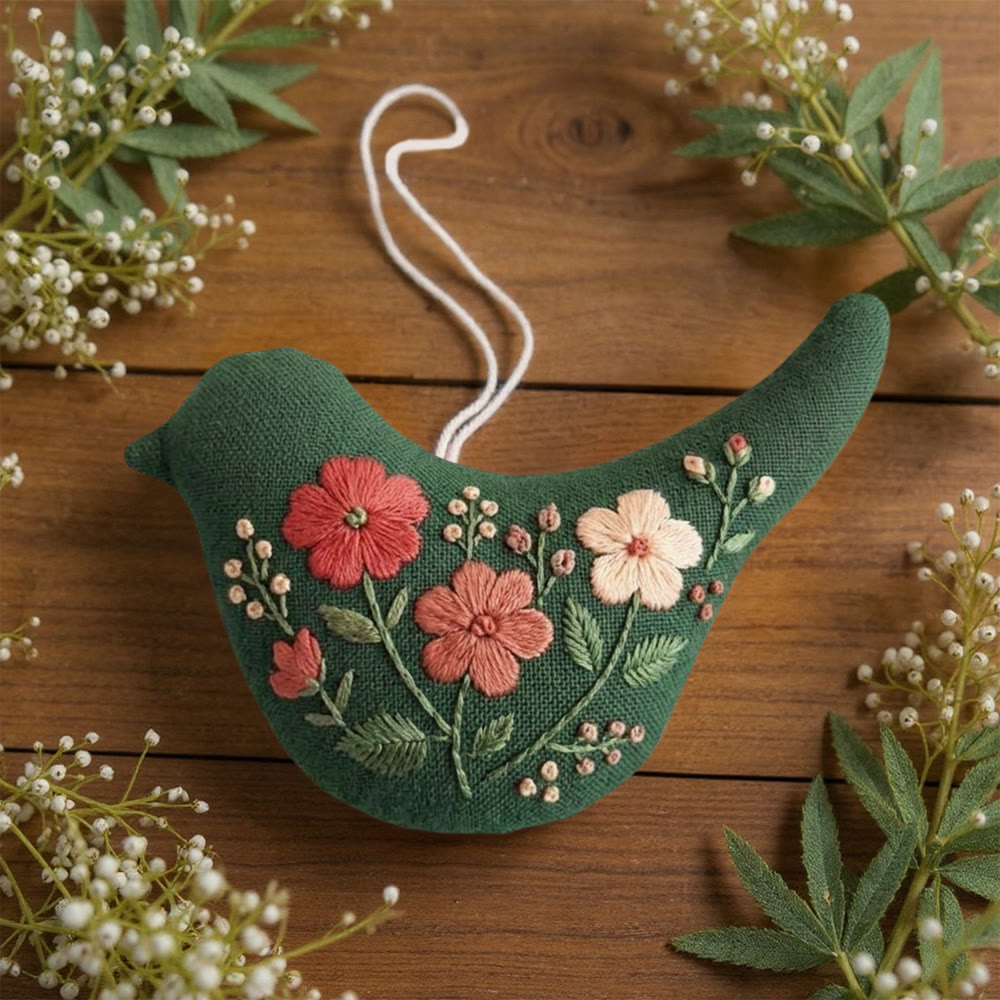 Rubbyoo Bird-shaped Embroidery Kit - Floral Bird | Handmade Textile Ornaments | Whimsical Birds Art - image 4