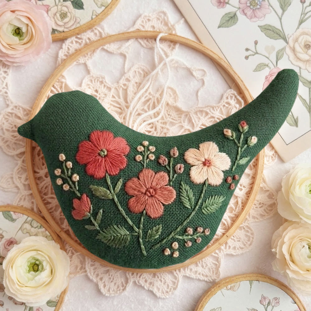 Rubbyoo Bird-shaped Embroidery Kit - Floral Bird | Handmade Textile Ornaments | Whimsical Birds Art - image 6