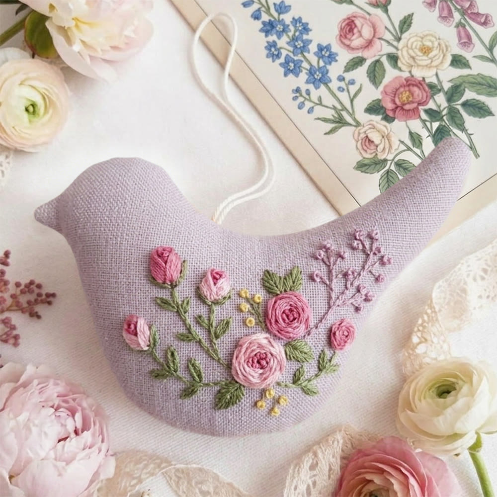 Rubbyoo Bird-shaped Embroidery Kit - Floral Art | Birds Hanging Decor | Gift For Her - image 3