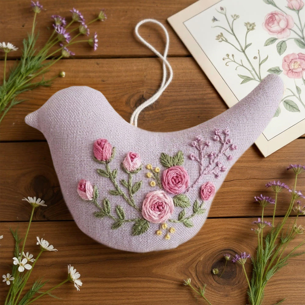 Rubbyoo Bird-shaped Embroidery Kit - Floral Art | Birds Hanging Decor | Gift For Her - image 2