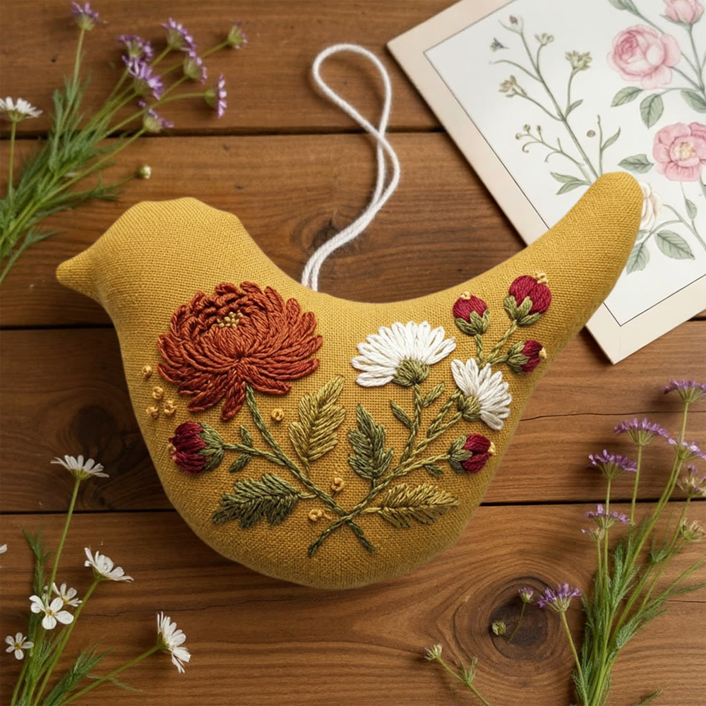 Rubbyoo Bird-shaped Embroidery Kit - Vintage Wildflower | Modern Animal Embroidery | Sewing Handmade Craft  - image 2