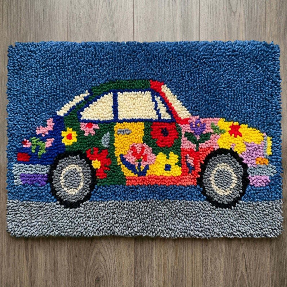 Rubbyoo Latch Hook Rug Kit - Retro Car | Entryway Flloor Decor | Perfect For Beginner - 75×50cm - image 1